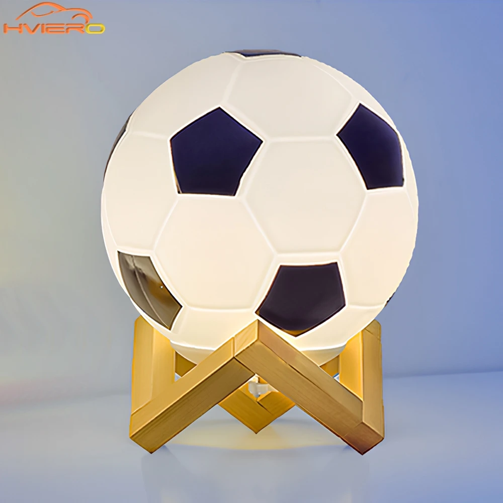 Petite lampe de table en verre de football en bois massif, lampe de lecture de nuit, USB, LED circulaire, chevet, lit, étude, décoration, chambre à gradation à distance