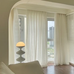 Japan Style Flax Linen Look Tulle Sheer Curtains for Living Room Windows Transparent Voile Curtain for Kitchen Customize