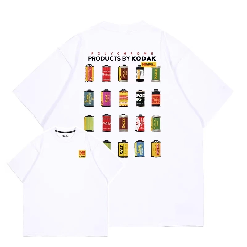 Kodak Brand Retro Film Print 100% Cotton Trendy Men T-shirt Summer Daily Outdoor Sports Party Casual Loose Street Short-sleeve image 2
