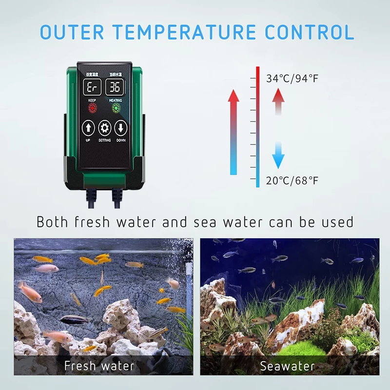 Imagem -06 - Aquecedor de Tanque de Peixes de Aquário Display de Temperatura Led Haste de Aquecimento de Água Ajustável Temperatura Constante Automática 1200w