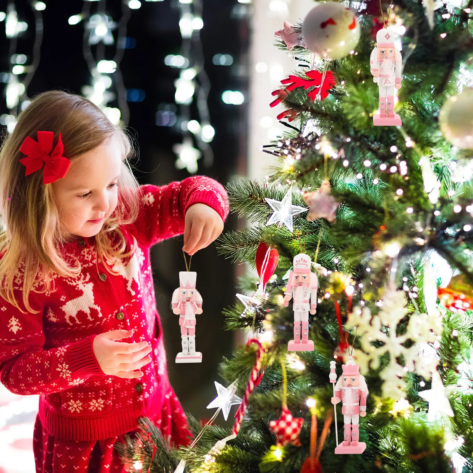 

4Pcs Christmas Nutcracker Wooden Desktop Decoration Xmas Hanging Pendants Nutcracker Figures Holiday Home Decor