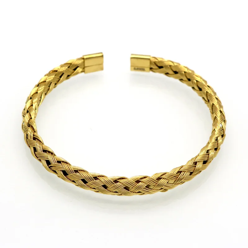 Wholesale Luxury Stainless Steel Twisted Chain Cable Bracelet Men Gold Plated Open Cuff Bangles Plait Wire Jewelry