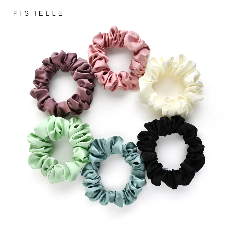 Hot sale high quality solid color pure silk 2.5cm scrunchies 100% natural Silk Satin scrunchie for women ladies sweet hair ties