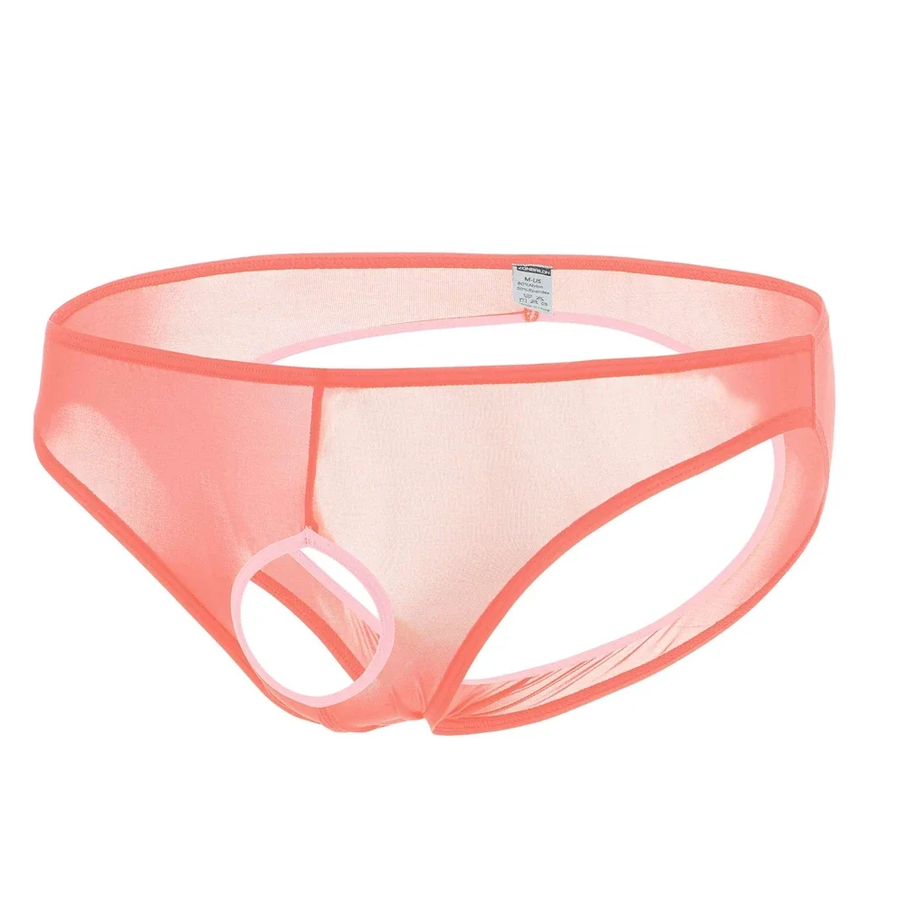 Jinshi Mens Breathable Briefs Mesh Underwear Thongs Front Open Hole Sexy See Through Briefs