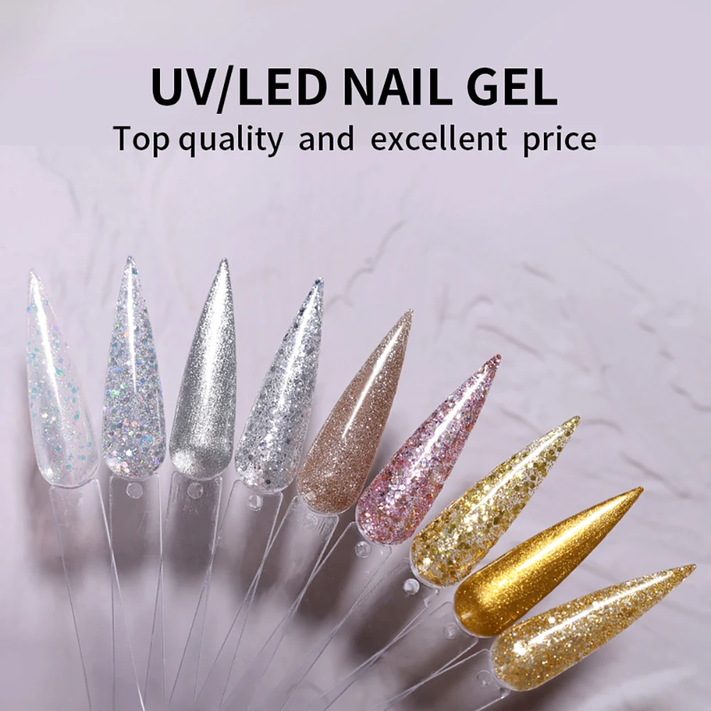 Vendeeni 9 Colors/set Sparkling Sequin Gel Nail Polish UV Soak Off Gold Silver Rose Gel Varnish For Nail Art Design Gel Lacquer