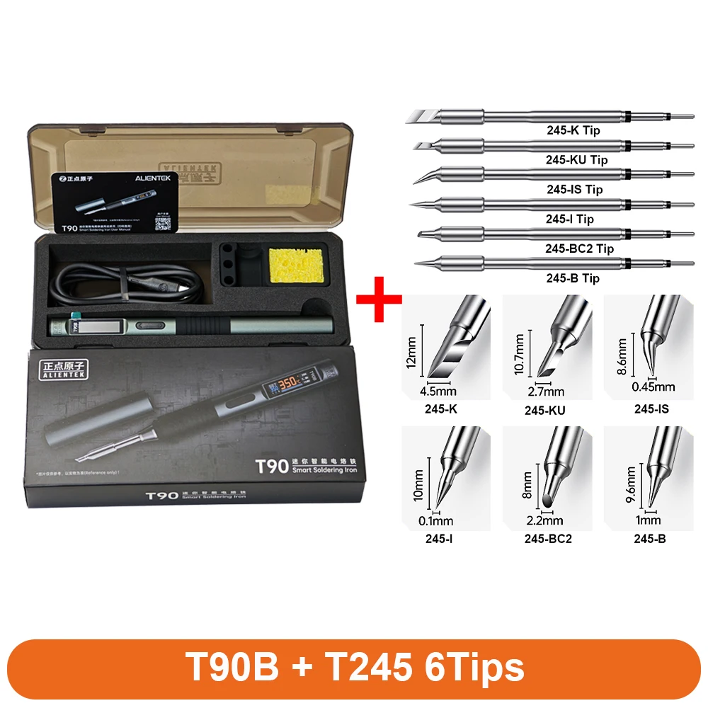 ALIENTEK T90B Smart Soldeerbout 140W PD3.1 Type-C IPS Scherm Verstelbare Temperatuur T245 Punten Precisie Soldeer Gereedschap