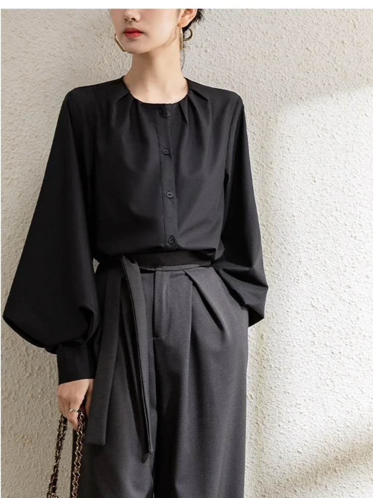 

Женская блузка с длинным рукавом SMTHMA, свободная рубашка с круглым вырезом, весна-осень