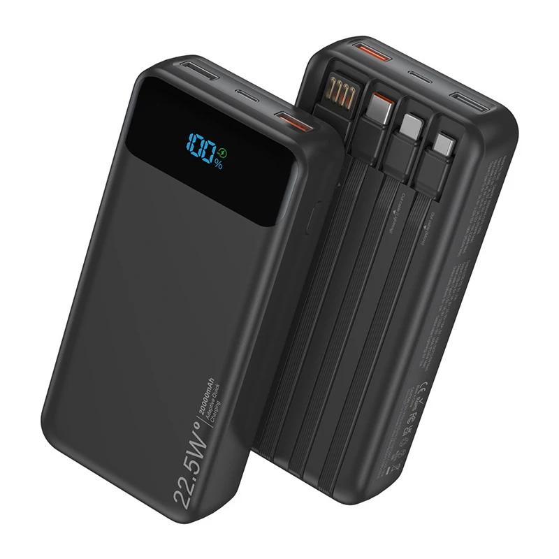 20000mAh 22.5W Fast Charging Power Bank With Built In 4-Cables With LED Display Charging Bank For IPhone Xiaomi Samsung_voghion.com