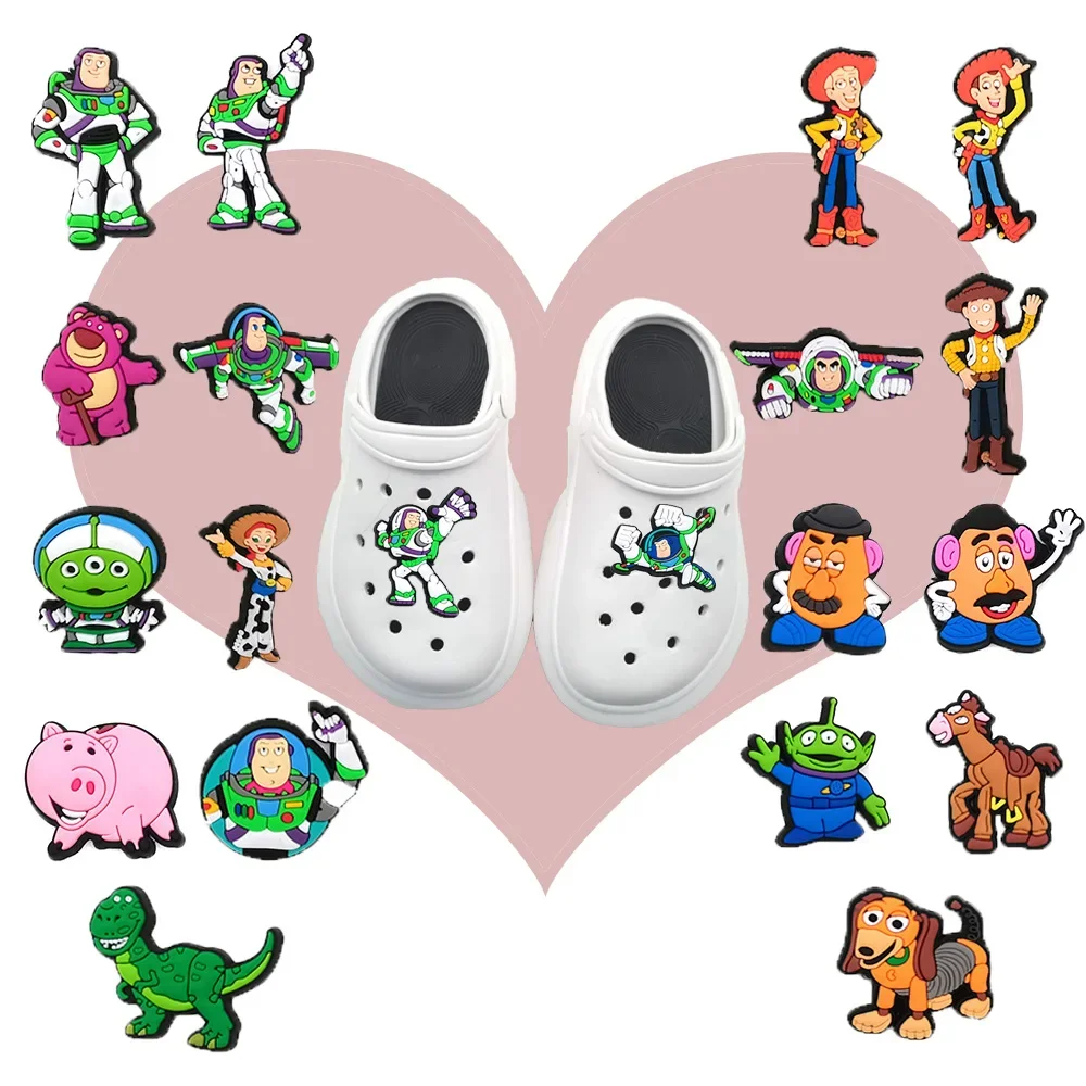 MINISO 20pcs Buzz Lightyear Shoe Charms for Clogs Bubble Slides Sandals PVC Shoe Decorations Accessories for Christmas Gift