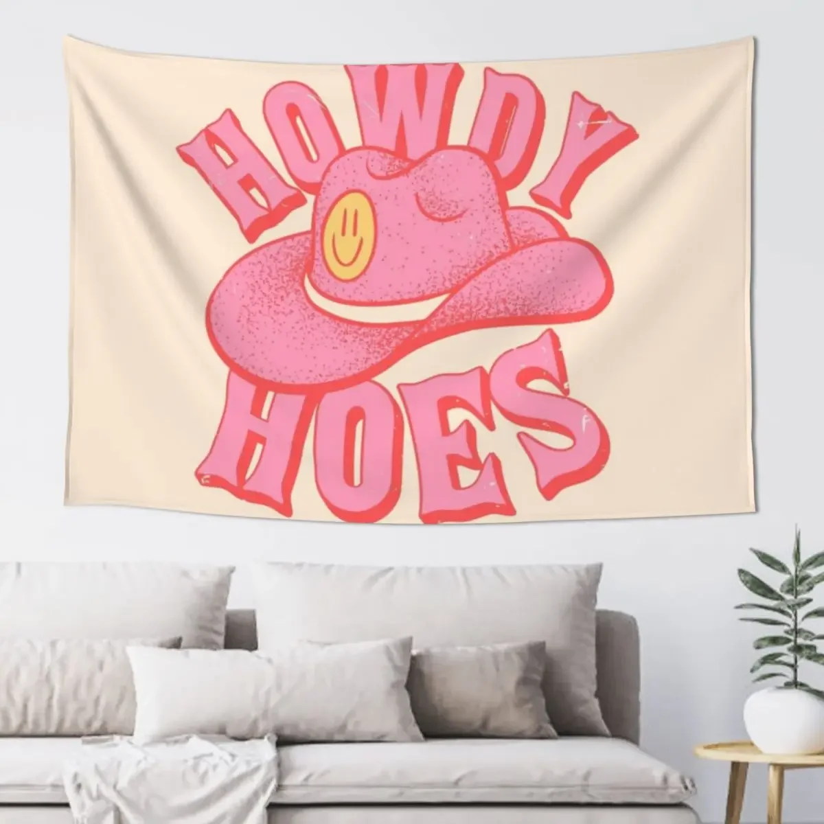 Howdy Hoes | Pink Cowboy Cowgirl Rodeo Hat Preppy Aesthetic | MEME HOWDY Y'ALL | White Background Tapestry Custom Tapestry