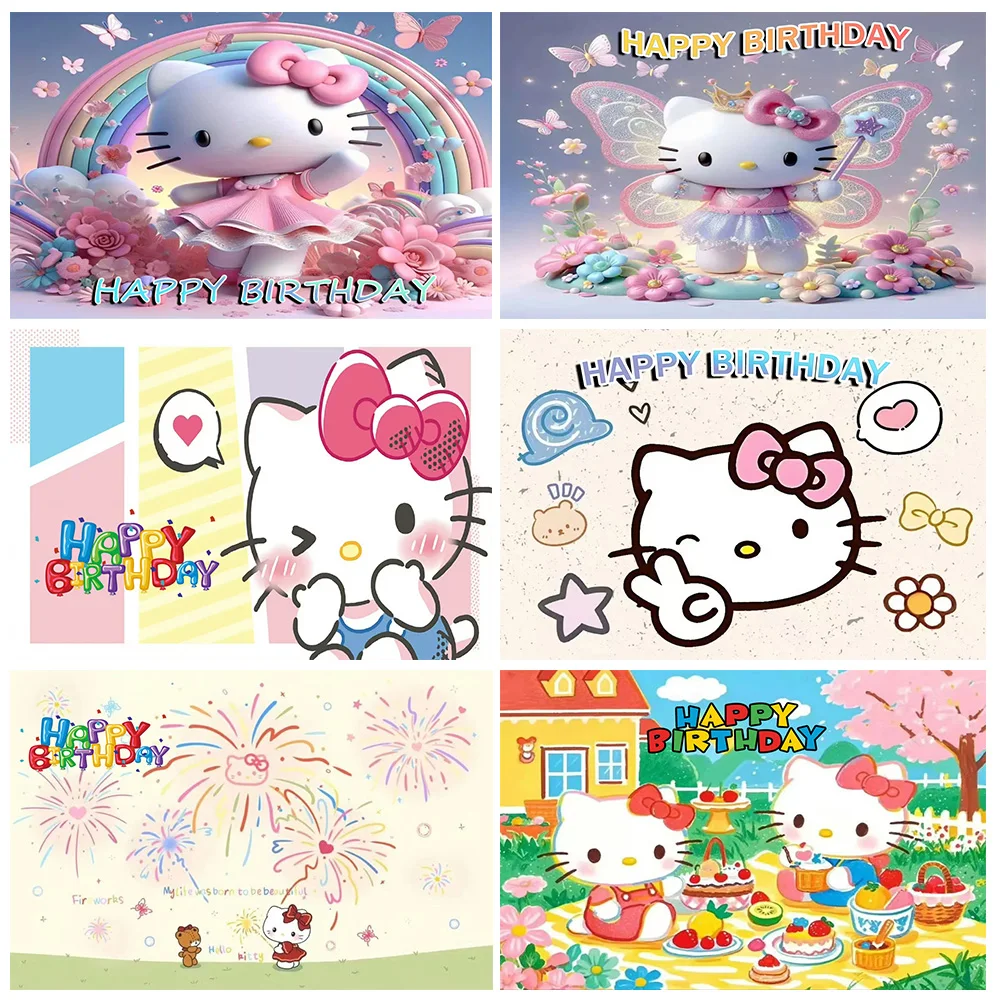 

Sanrio Hello Kitty Theme Girl Birthday Background Supplies Cartoon Hello Kitty Photography Backdrop Banner Prop Party Decoration