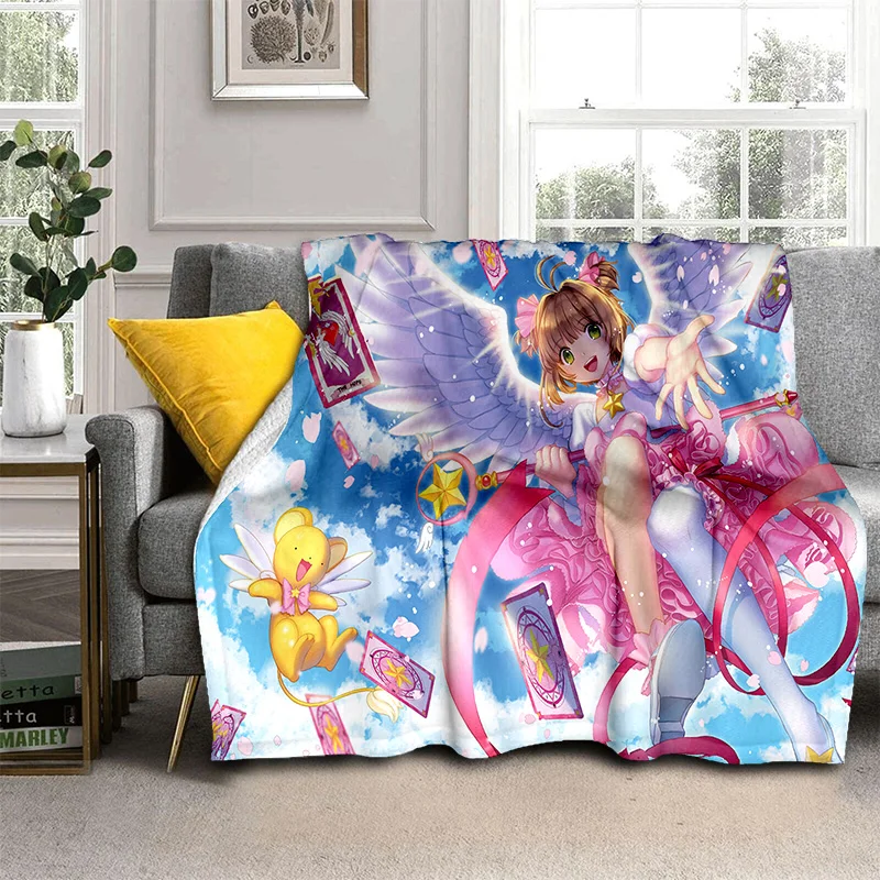 Sakura 3D Cute Card Captor Anime Cartoon Blanket,Soft Throw Blanket for Home Bedroom Bed Sofa Picnic Office Cover Blanket Kids