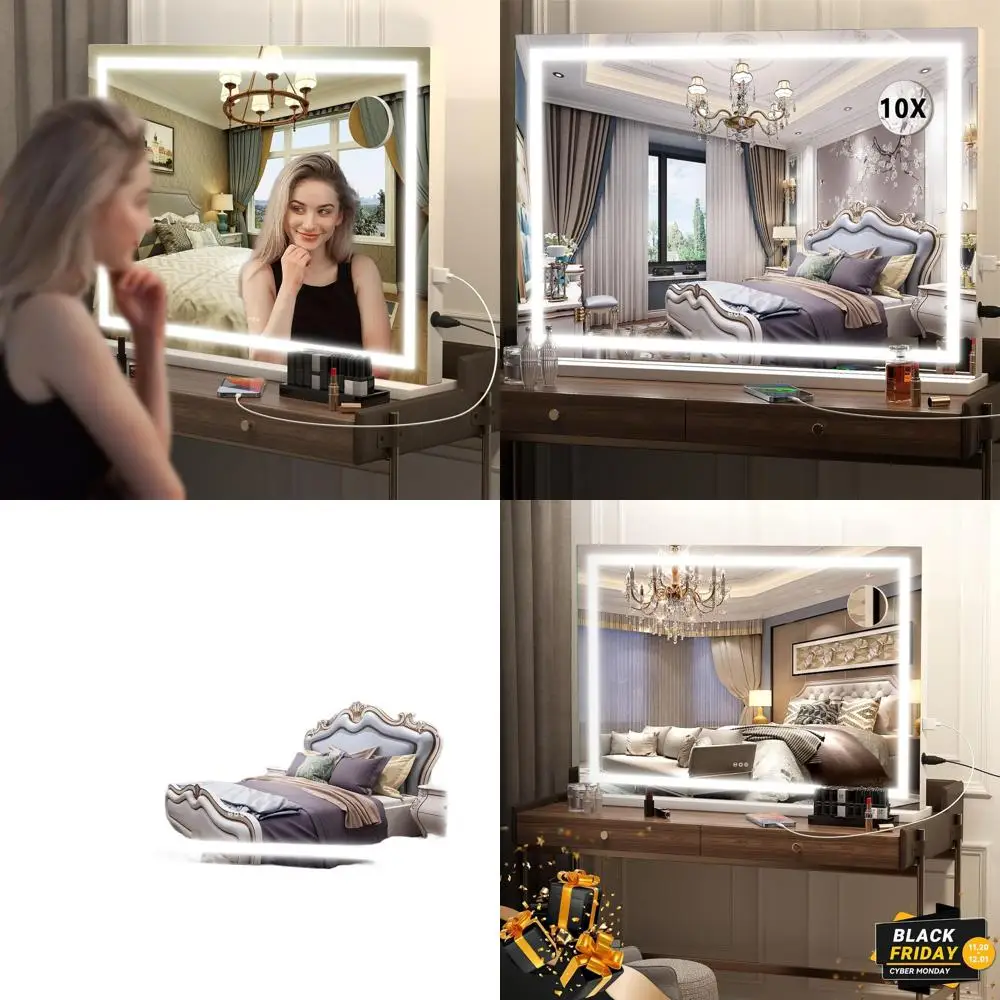 32 x 22 LED Lighted Makeup Mirror with Touch Screen Control and 3 Dimmable Modes, Square White Vanity Mirror