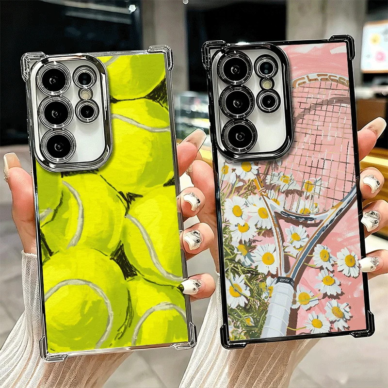 Tennis Sport Plating Phone Case For Samsung Galaxy S25 S26 Edge S24 S23 Ultra S22 S21 Plus S20 FE Anti-Fall Protection Cover