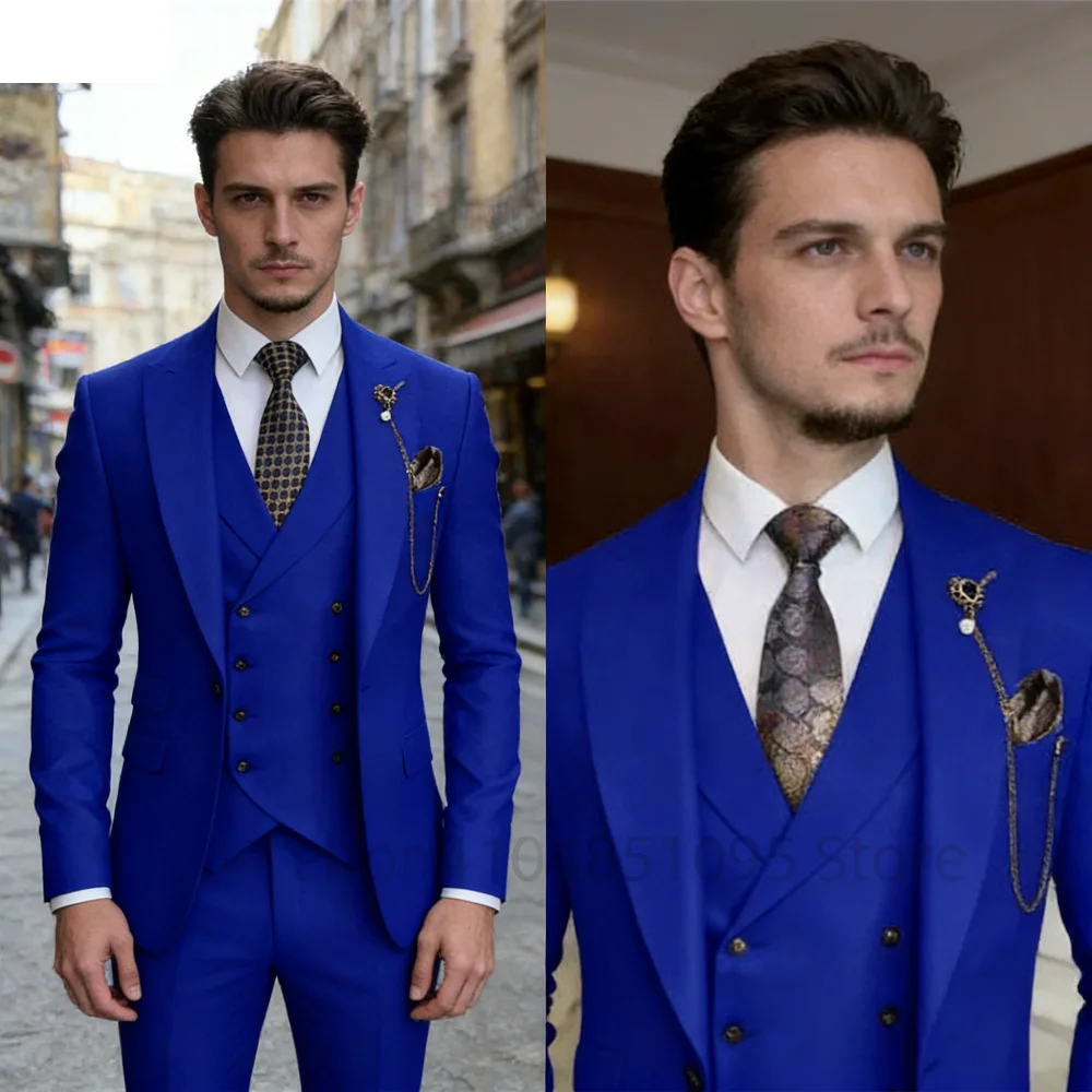 

Мужской классический элегантный костюм-тройка для свадьбы: пиджак, жилет и брюки, приталенный крой, для жениха