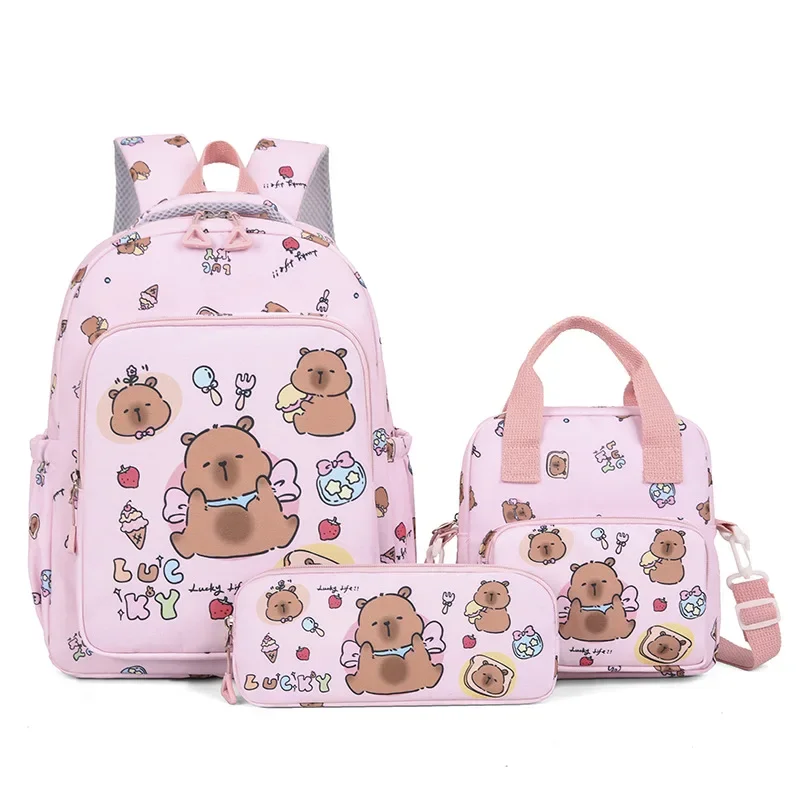Capybara Colorful Backpack 3Pcs/Set for Women Casual School Bags with Lunch Bag Girl Boy Student backpack