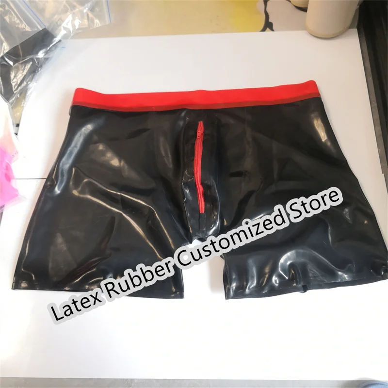 

Handmade Sexy Latex Panties Black with Red Male Underwear Rubber Mens Fetish Shorts