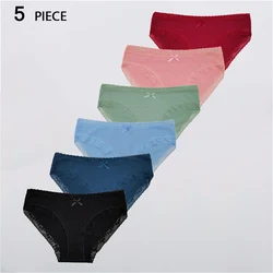 Woman Cotton Panties Sexy Transparent Briefs Floral Lace Underwear Low Waist Ladies Knickers Soft Lingerie 5 Pcs/set