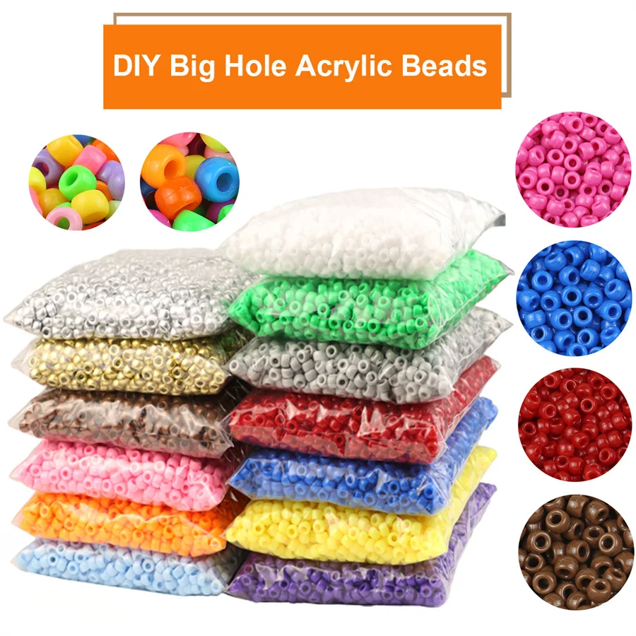 

500g/Bag About 1850pcs 6x9mm Acrylic Large Hole Pony Beads For Jewelry Making Friendship Bracelets Key Chains Crafts Accessories