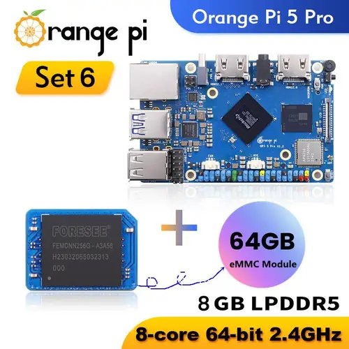 오렌지 파이 5 프로, eMMC 모듈, RK3588S LPDDR5 와이파이 5.0-BT5 개발 보드, M2.0 지지대 SSD, 8GB 램, 64 GB 