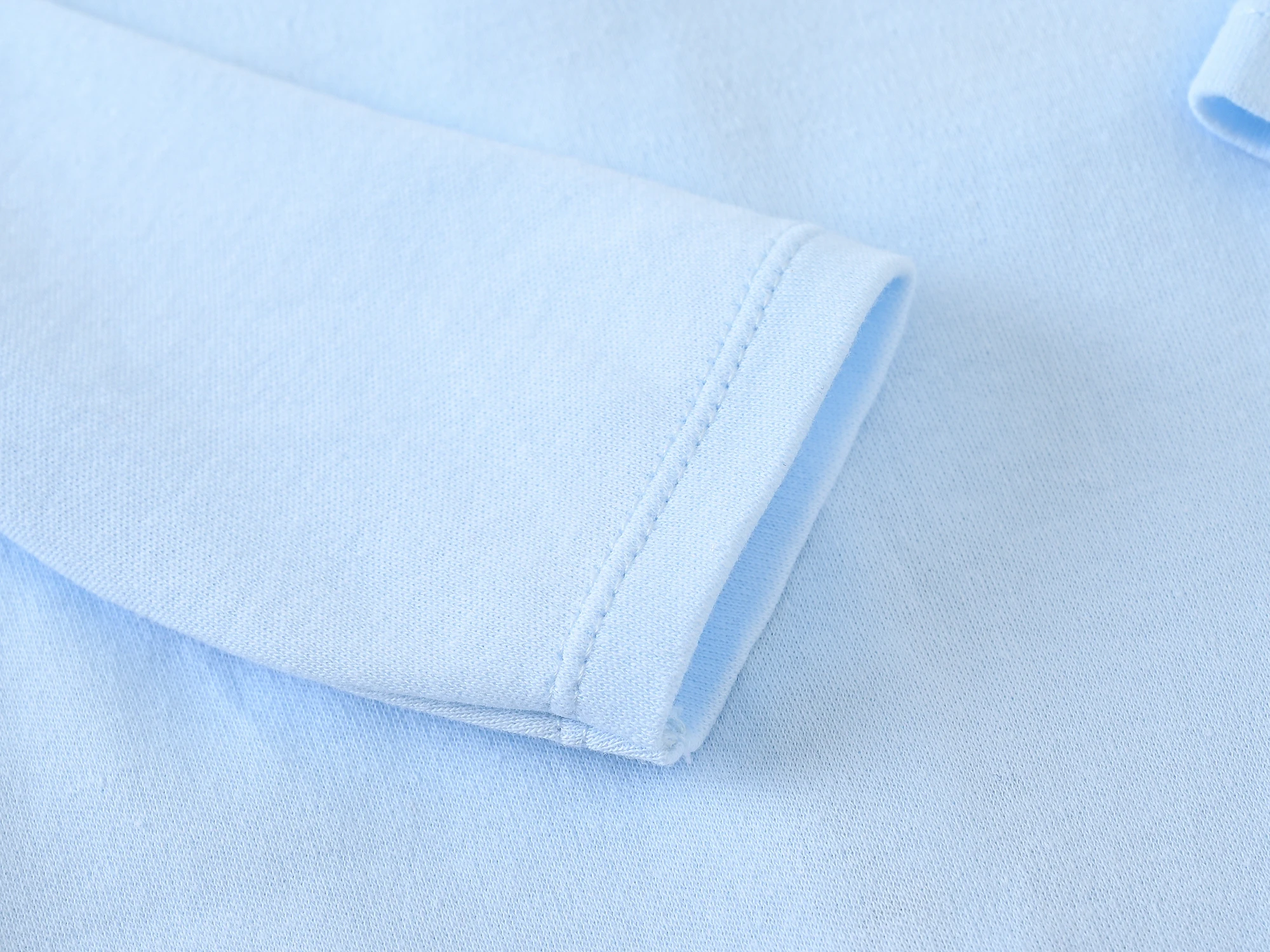 Baby Jungen Strampler-Set mit Kronen-Stickerei, Herbst, Hellblau, Doppelstrick-Baumwolle, Langarm, mit Füßen, mit Mütze und Handschuhen, 1 Set – Detail 11