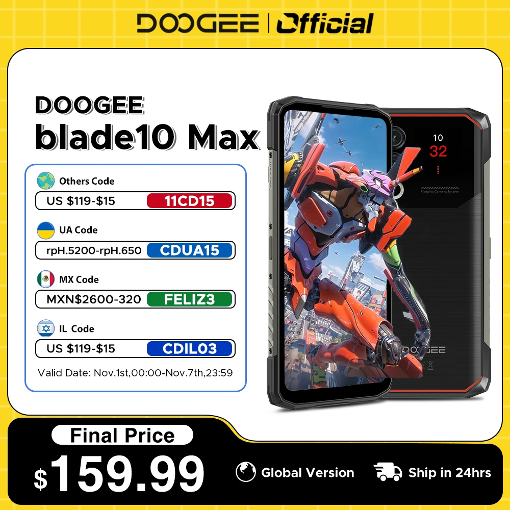 

DOOGEE Blade10 Max Rugged Phone 6.56" 90Hz IPS Display 8GB 256GB 1.54" Rear Display 50MP AI Main Camera 10300mAh 18W Charge