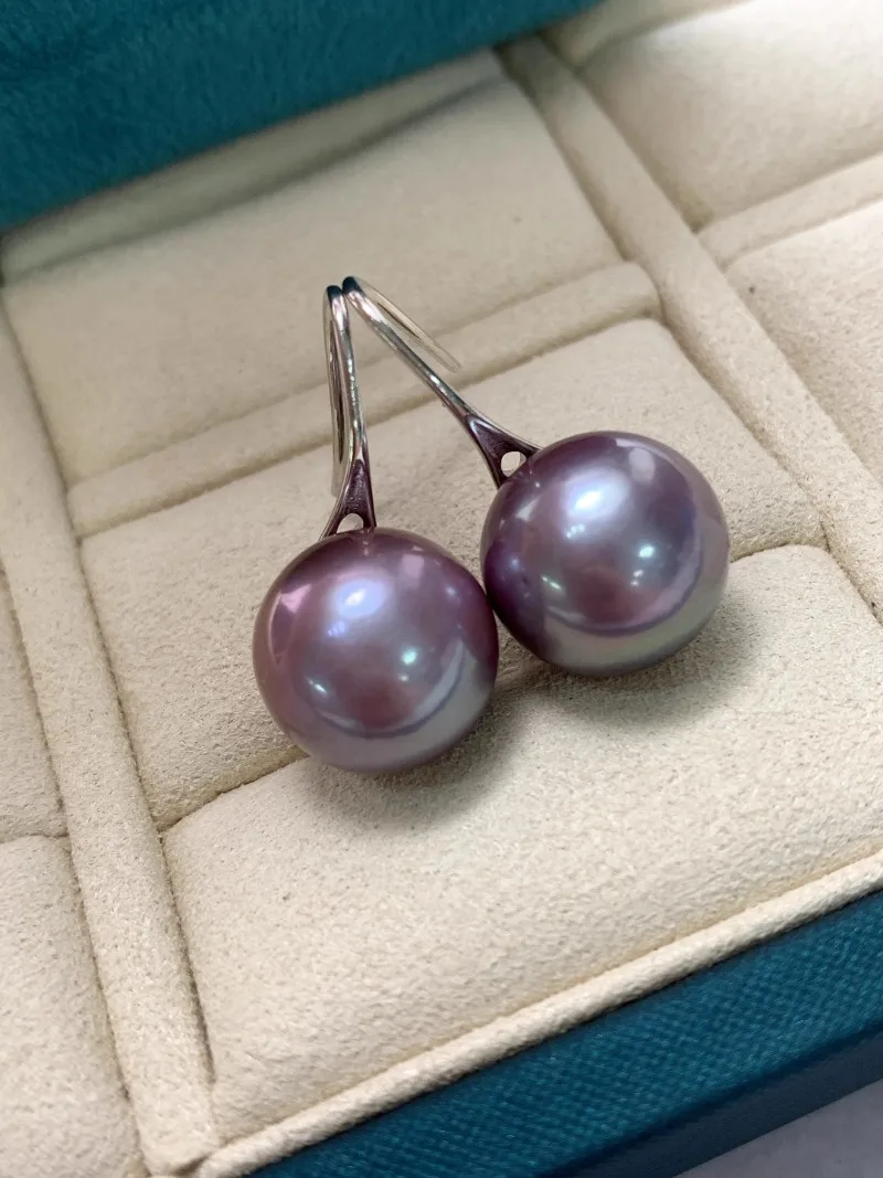 

New Fine Grade 11-12mm Purple Round Pearl Earrings for Women Wedding Party Jewelry Earrings AAA