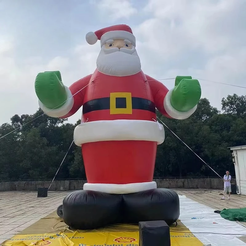 2025 زينة عيد الميلاد العملاقة القابلة للنفخ سانتا كلوز مع حزمة العلم الأمريكي الكرتون عيد الميلاد عطلة حديقة الديكور
