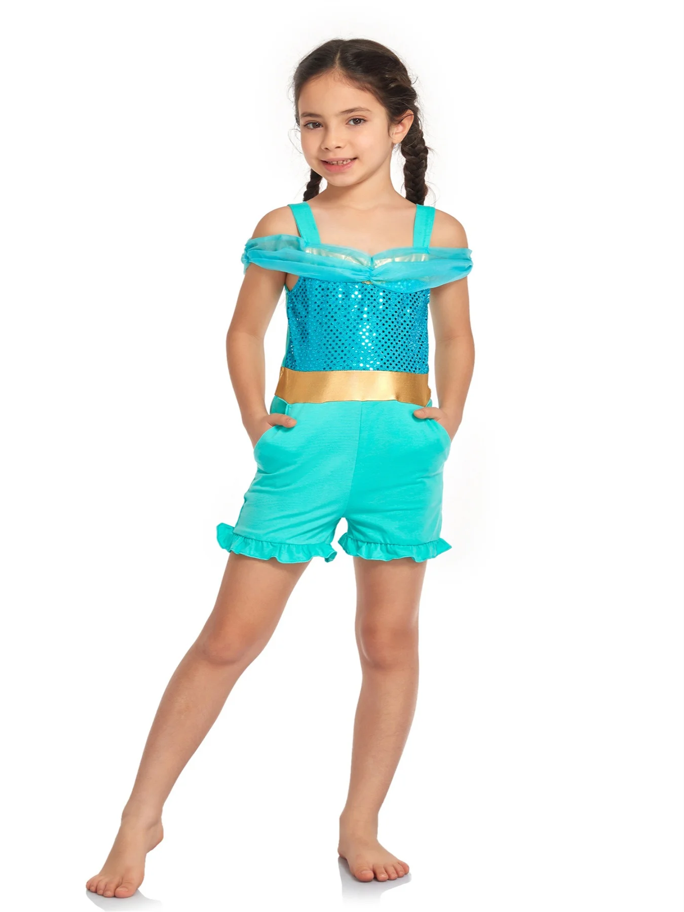 2-14Y Softest Girl Arabian Nights Princess Romper With Pockets Holiday Trip Everyday Wear Kid Cute Jumpsuit Dress Up Costume