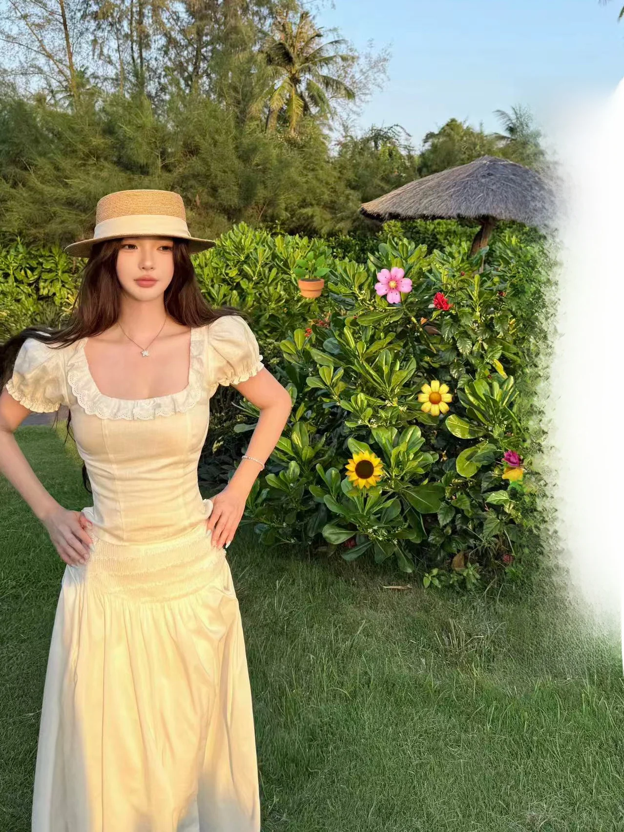 

CHICYOU Чисто-белая рубашка из 100% льна с короткими рукавами-фонариками для девочек, молодежный дизайн, повседневная одежда, квадратный воротник