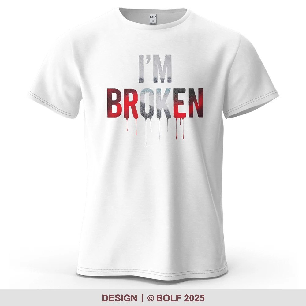 I'm Broken Bedrucktes Herren-T-Shirt, 100 % Baumwolle, übergroß, Grunge, dunkle Kunst, Grafik-T-Shirts für Damen, Tops, T-Shirts, Streetwear