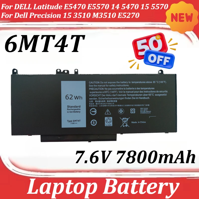 

7.6V 7800mAh High-Capacity 6MT4T Battery For DELL Latitude E5470 E5570 14 5470 15 5570 For Dell Precision 15 3510 M3510 E5270