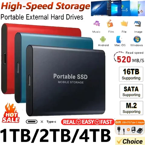 【Brand+】External SSD 1TB/2TB/4TB Waterproof Portable Hard Drives 16TB High Speed Hard Diskd Plug and Play for PC/Laptop/Phone
