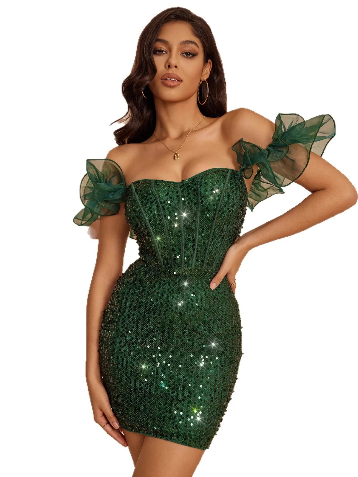 Сексуальная юбка ort Dr Body для похудения на одно плечо Par Dr Сверкающая кружевная отделка Клубная одежда из полиэфирного волокна до середины талии