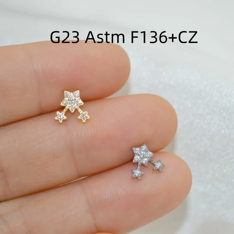 

10pcs Body Jewelry G23 Titanium Astm F136 Star CZ Gems Lip Labret Bar Ear Helix Tragus Rook Barbells Stud Piercing Jewelry New