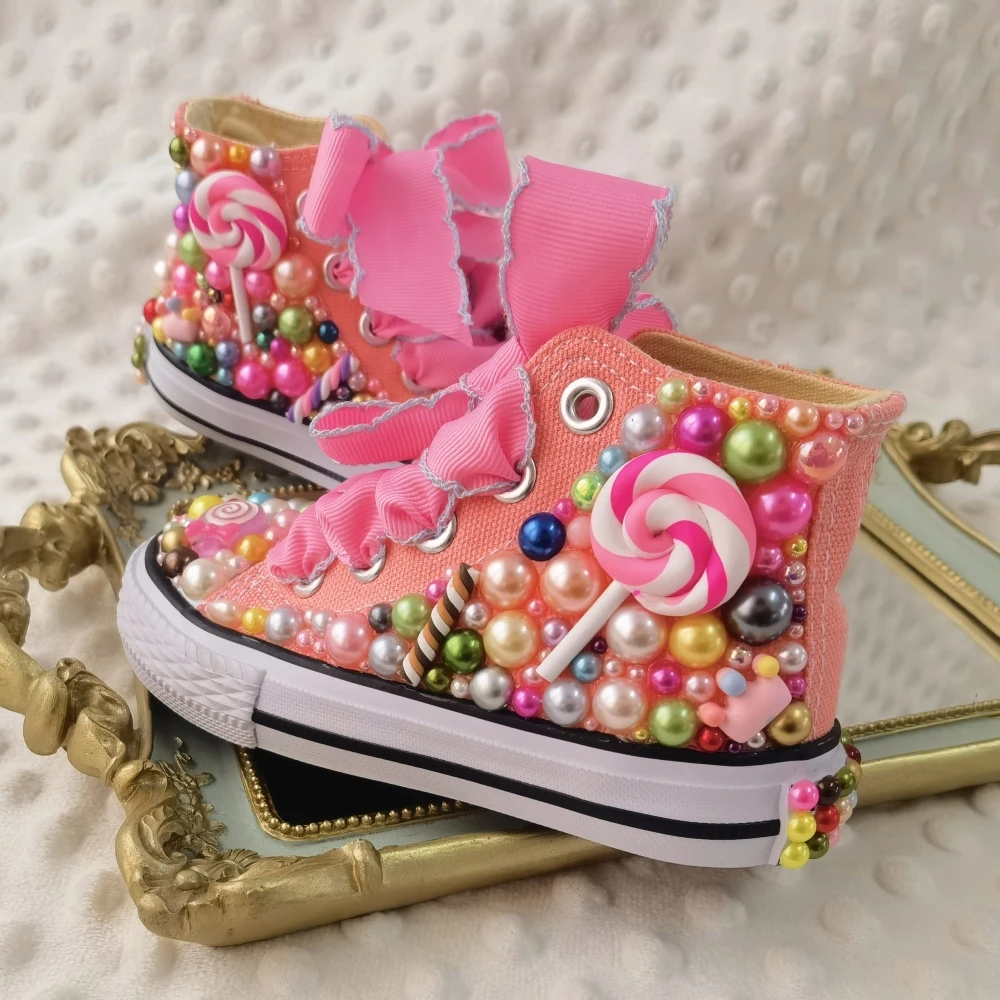 Dusty Pink JOJO siwa Lollipop Candy New Year Party Canvas Shoes Christmas Candyland Beautiful Pearly Toddler Brand Sneakers