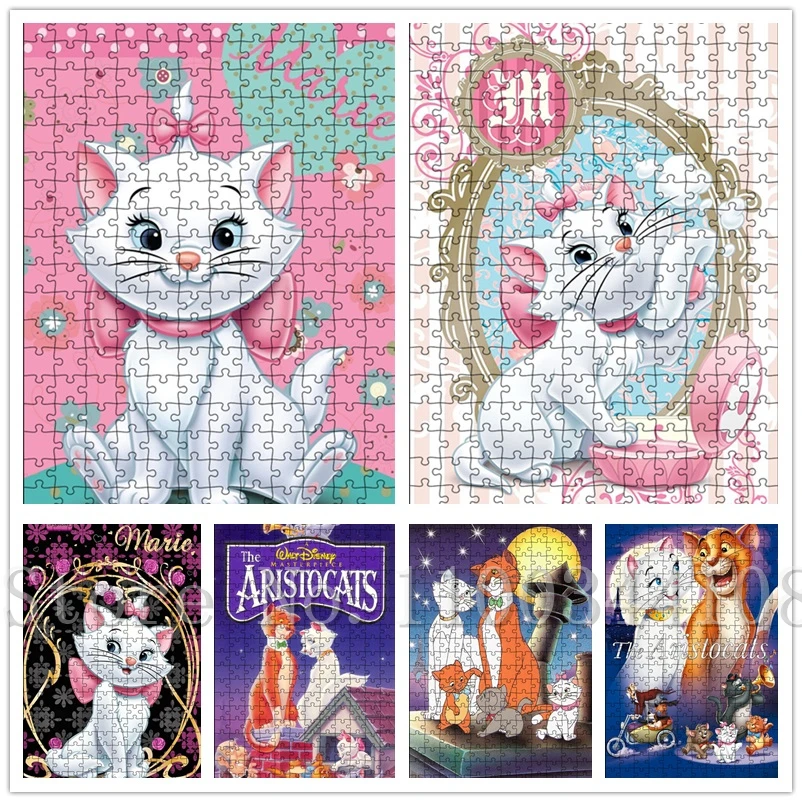 

Disney Cartoon Movies The Aristocats Jigsaw Puzzles 300/500/1000 Pieces Marie Cat Paper Puzzles for Kids Early Education Toys