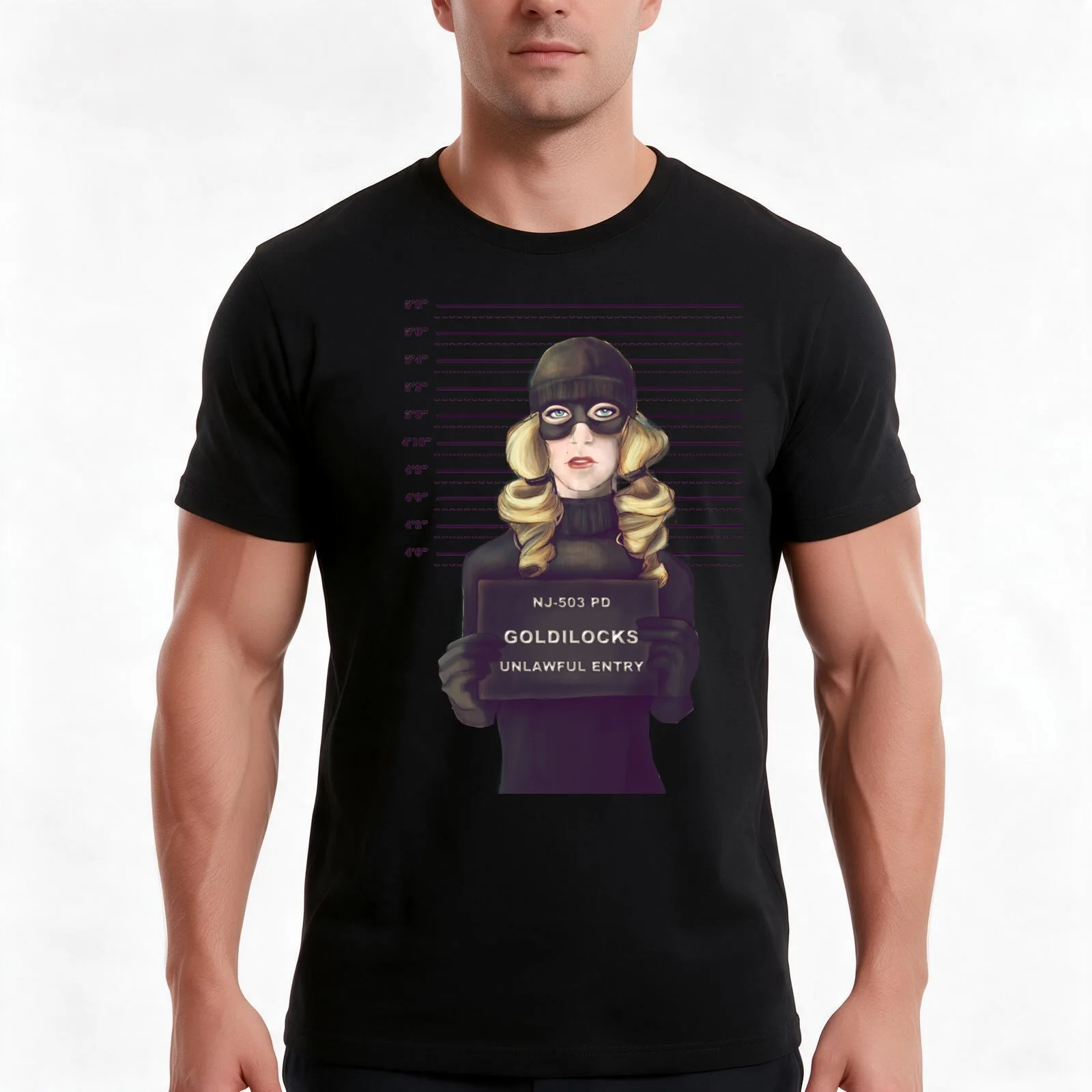 Goldilocks mugshot T-Shirt, Summer Casual Cotton Tee, Oversized Streetwear Tops, Vintage Graphic Print, Loose Fit Short Sleeve