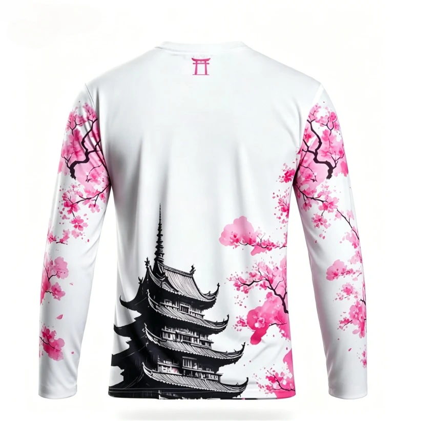 New Japanese round neck men's casual T-shirt 3D printed pattern quick drying breathable sports long sleeved top Japanese trend