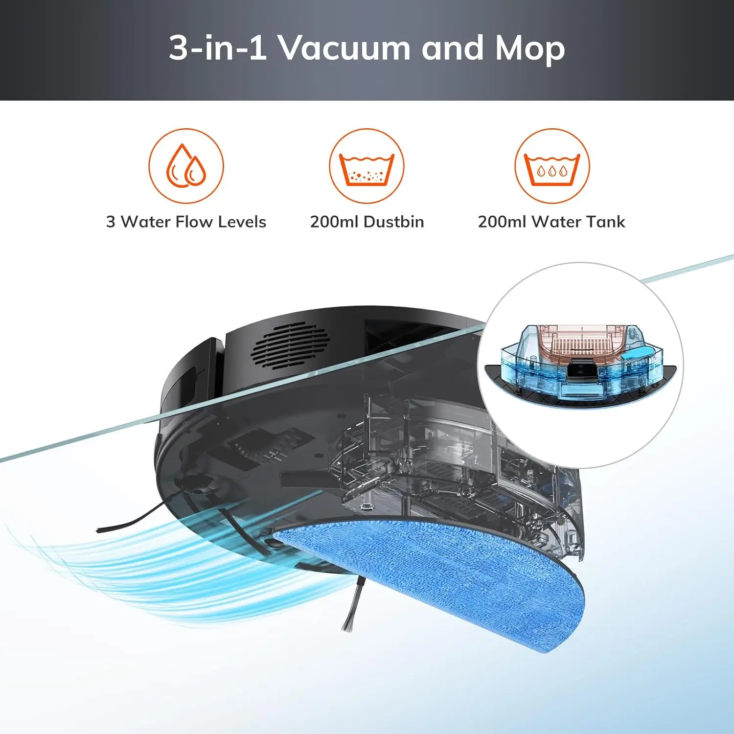 Robot Vacuum and Mop Combo, 3000Pa Strong Suction Robot Vacuum Cleaner with Gyro Navigation, App/Alexa Control, for Pet Hair