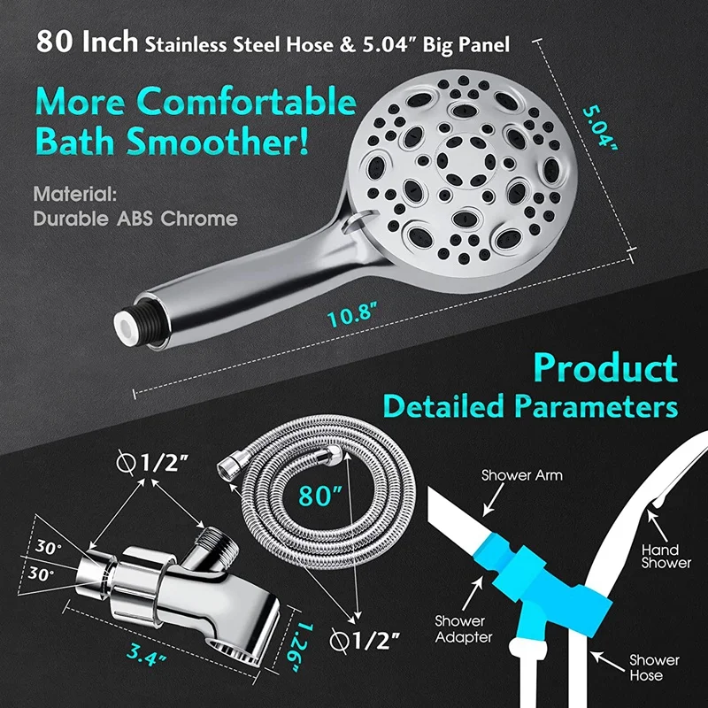 10 Modes 5.04 Inch Rain Showerhead Shower Nozzle With Handheld Power Wash To Clean Bathroom