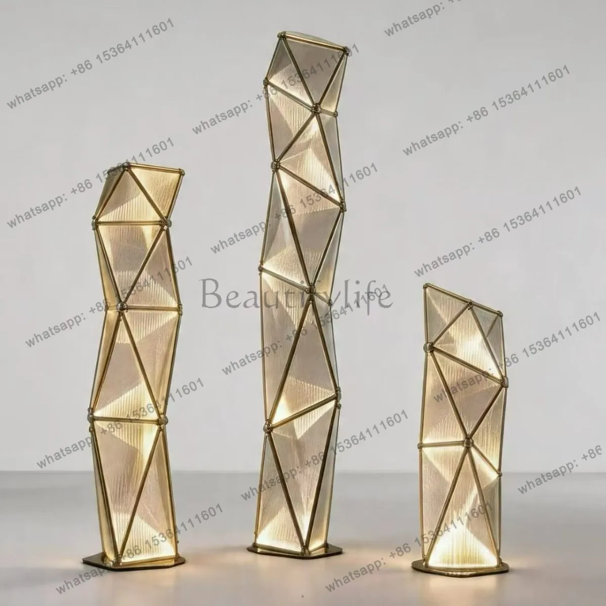 PG modern geometric rhombus plaid floor-to-ceiling luminous ornament living room bedroom decoration creative designer model