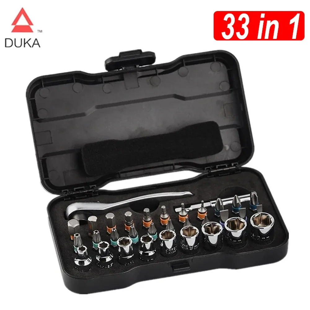 DUKA-Multi-purpose Ratchet Chave De Fenda, S2 Magnetic Bits Conjunto de Ferramentas, DIY Ferramenta de Reparo Doméstico, RS2, 33 em 1