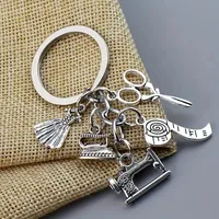 Cross-Border Hot Sale Dress Sewing Machine Scissors Iron Combination Keychain Mother's Day Gift Fashion Jewelry Accessories