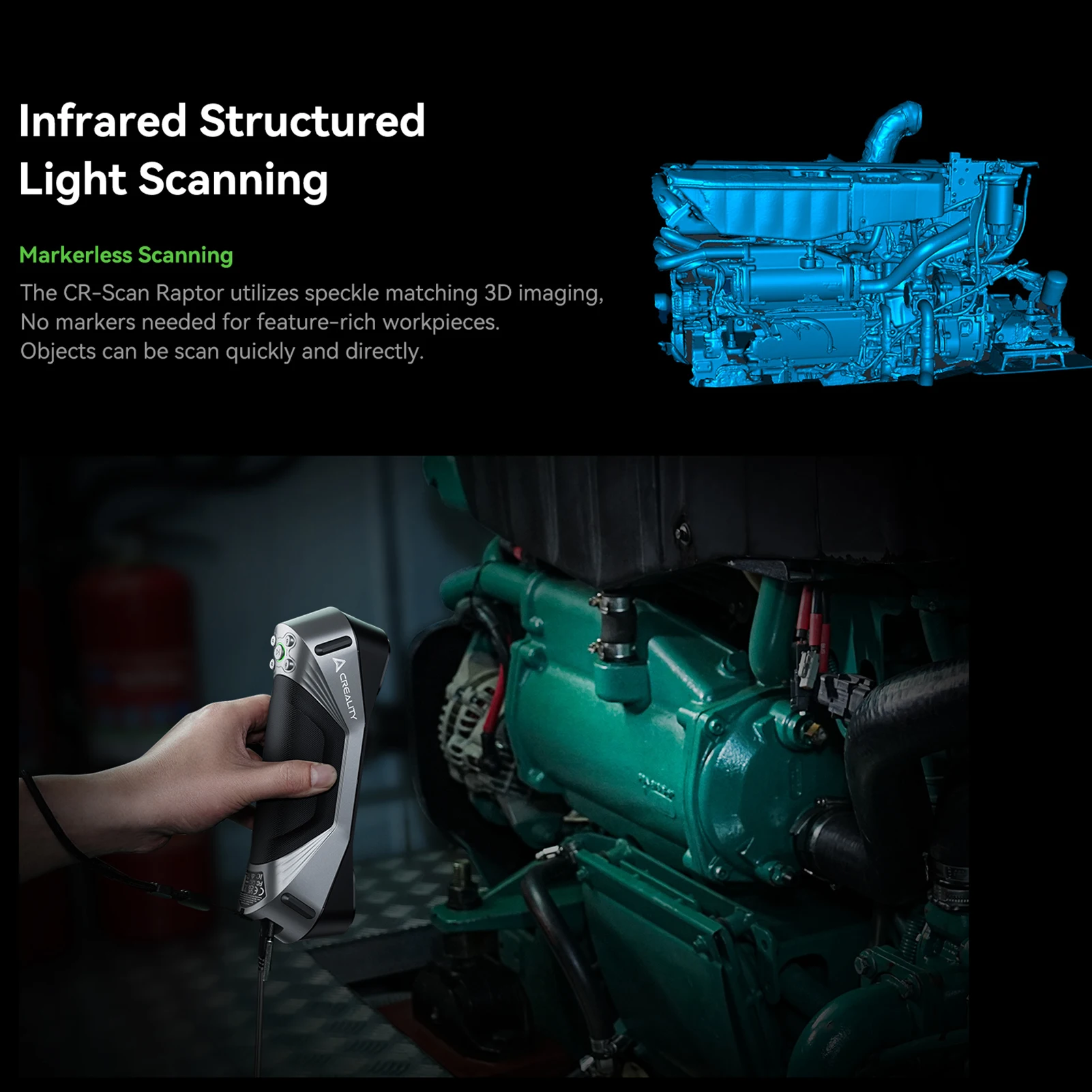 Creality 3D CR-Scan Raptor متعدد الخطوط الأزرق & NIR المستهلك 3D الطباعة عكس الهندسة المحمولة الماسح الضوئي المضادة للاهتزاز تتبع