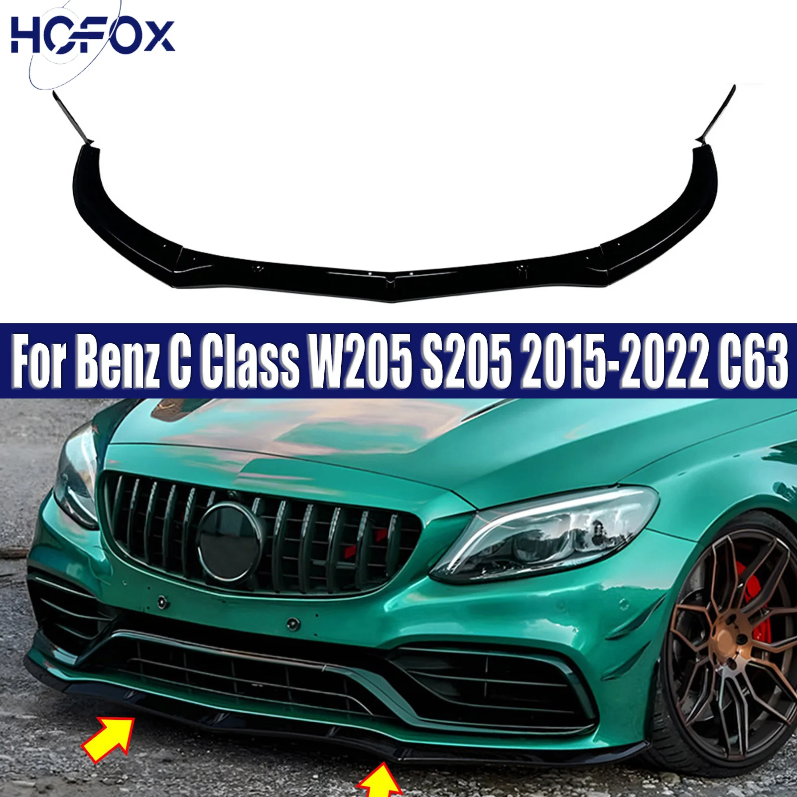 

For Benz C Class W205 S205 2015-2022 C63 AMG 4-Door/5-Door Front Bumper Spoiler Lip Carbon Fiber Look/Gloss Black Lower Protecto