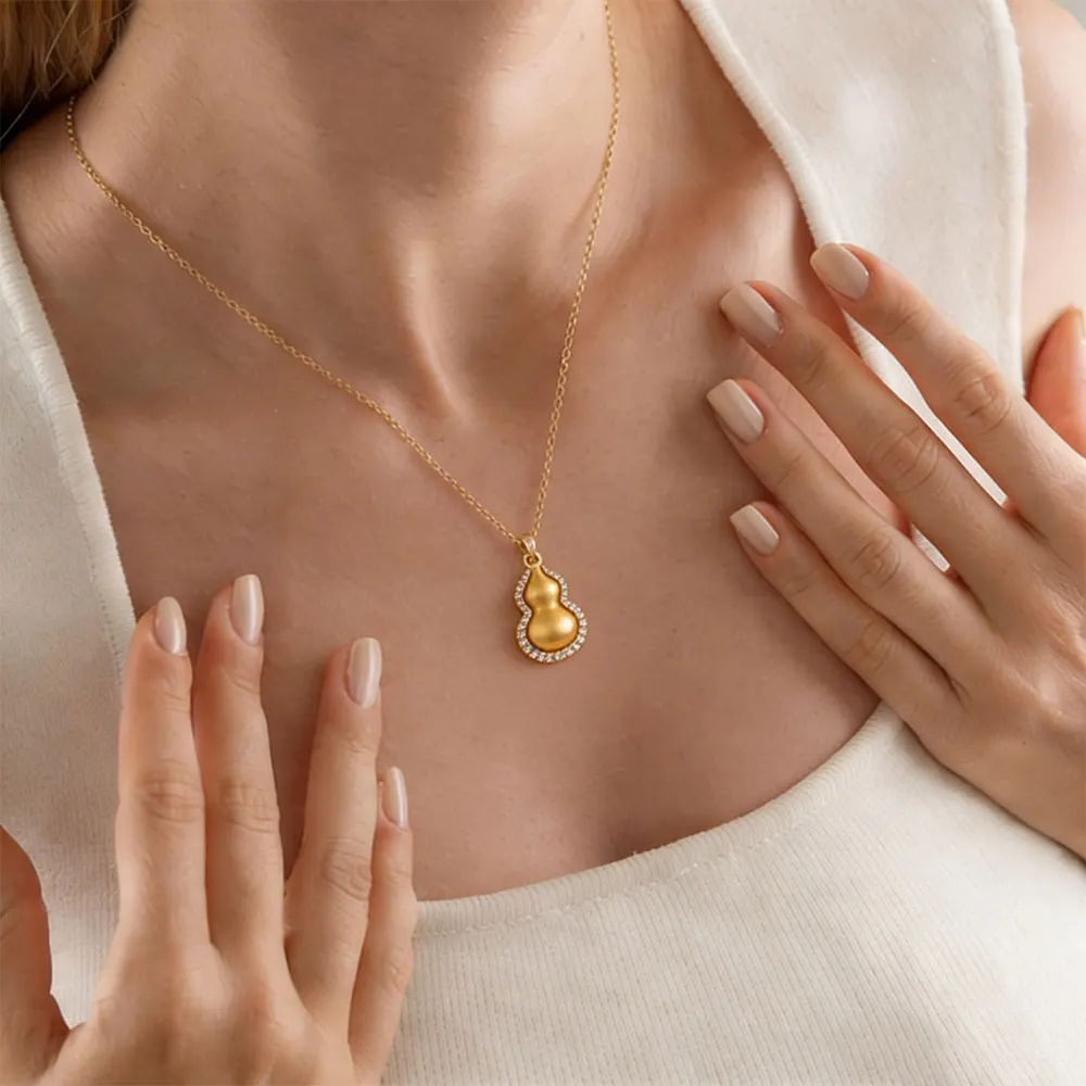 Gold Gourd Necklace for Women Delicate Zircon Halo Pendant Minimalist  Gold Plated Lucky Charm Daily/Party Jewelry Gift Necklace
