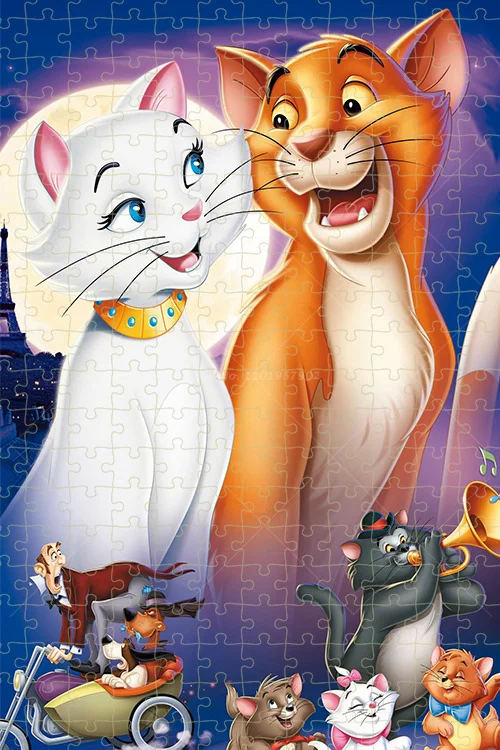 300/500/1000 PCS Marie Cat Puzzle Disney Movie The Aristocats Jigsaw Puzzle Cartoon Brain Teaser Puzzles Early Educational Toys