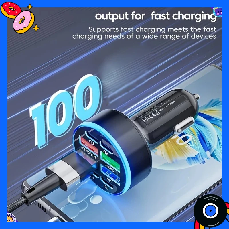 شاحن هاتف محمول للسيارة 8 في 1 مع QC3.0 شحن سريع PD + USB مؤشر LED مزدوج الإخراج مدمج ومحمول مناسب للسيارات #5