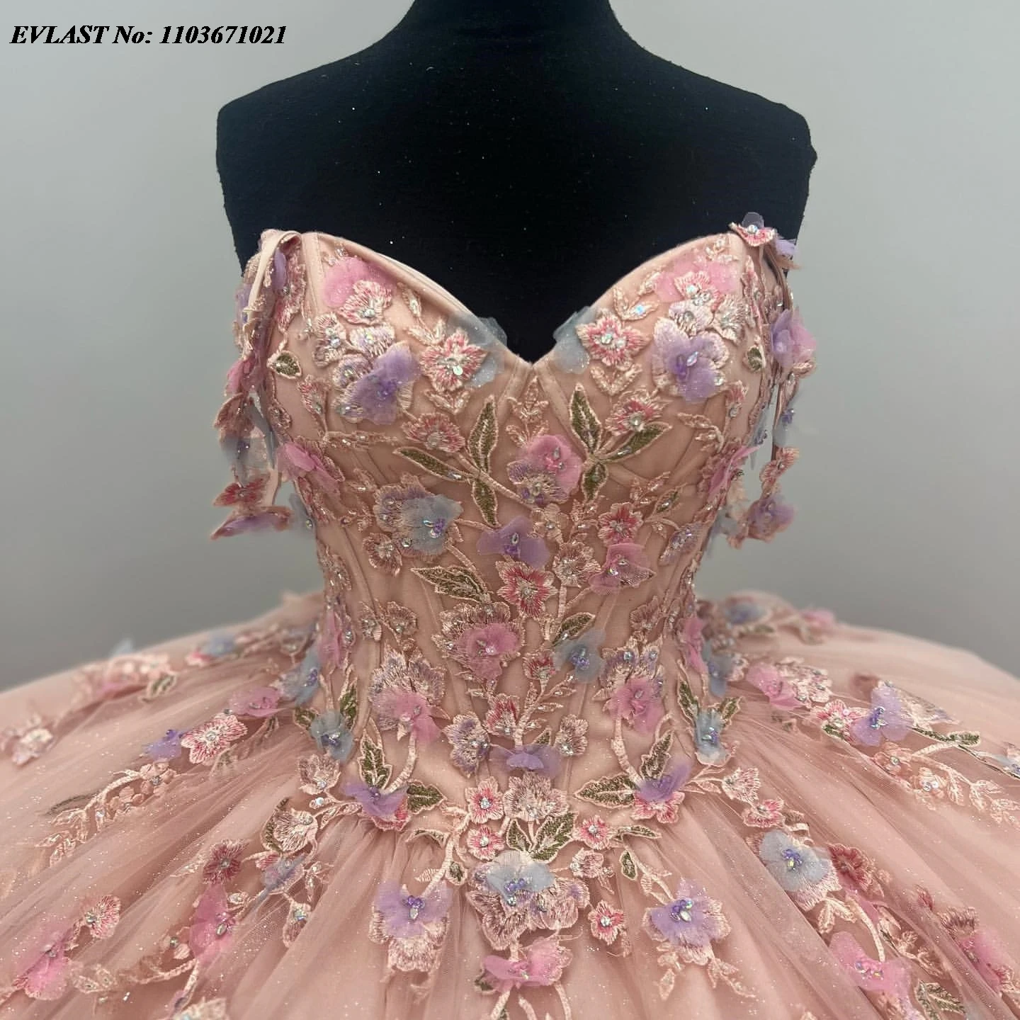 EVLAST-vestido De quinceañera Rosa rubor mejicano, apliques florales 3D, corsé con cuentas, dulce 16, Vestidos De XV Anos SQ340